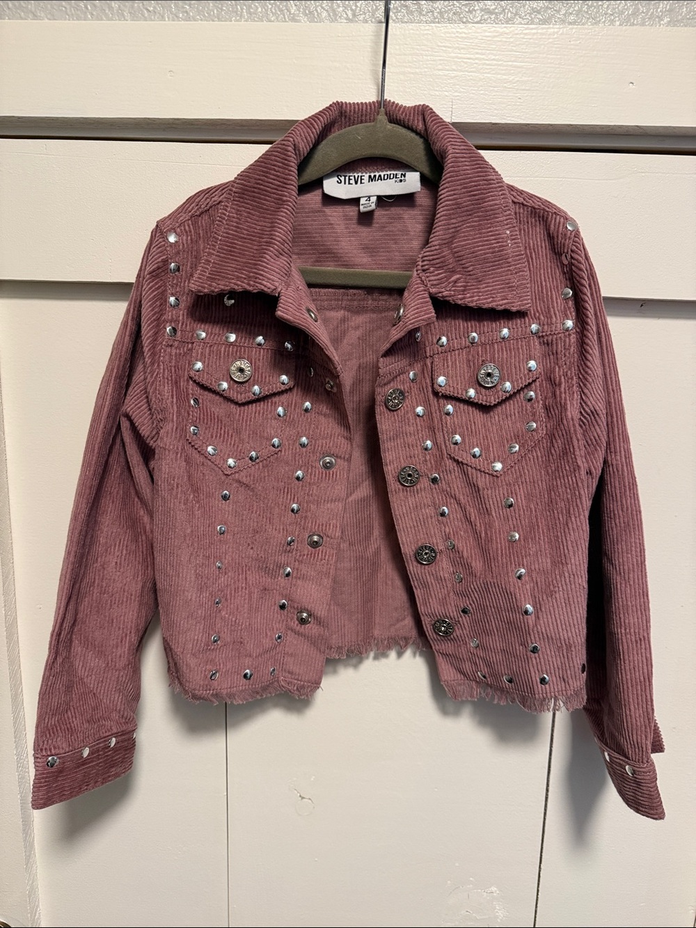 Steve Madden Dusky Pink Corduroy Studded Cropped Jacket